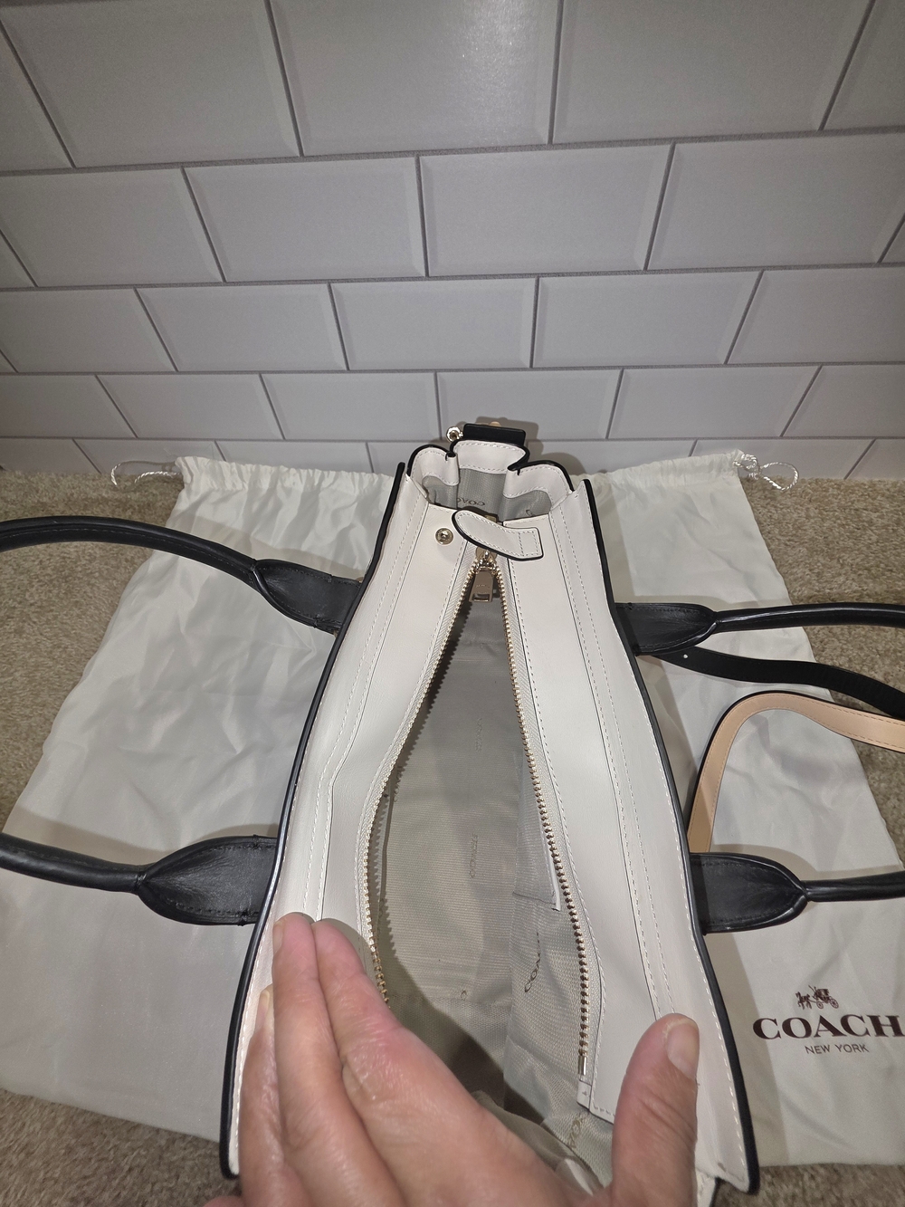 Coach Pebbled Leather Swagger 27 in Peach Salmon and Black (Style 34417) - Picture 14 of 16